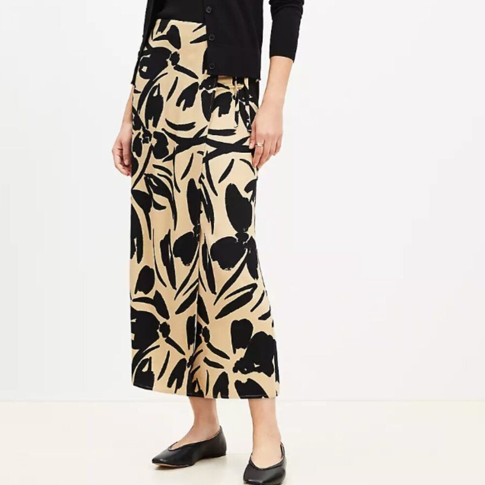 ANN TAYLOR LOFT Size 8 Buttercup Column Midi Wrap Skirt Tan Black Floral
